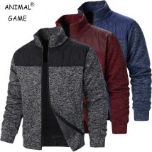 Animal Game Men's Patchwork Cardigan Jacket Coats Slim Fit Casual Sweatshirts Zip Up Outdoor Tracksuit Men Collar Streetwear