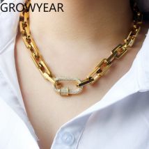 INS Mode klobige Kette Zirkon Anhänger minimalistische Halskette 18K Gold versilbert Büroklammer Kette Karabiner Schloss Halskette