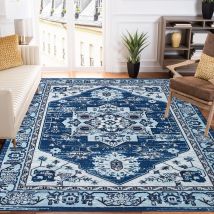 Machine Washable Rug Vintage Low Pile Indoor Welcome Doormat Non-Slip Persian Kitchen Sink Rug Floor Carpet for Entrance Bedroom
