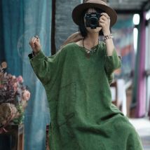 100% leinen Frauen Casual Kleid Neue Ankunft 2025 Frühling Vintage Stil Einfarbig Lose Weibliche Übergroßen Lange Kleider M680