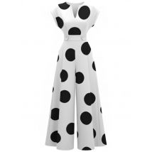 Yeezzi Women's Fashion Polka Dot Wide Leg Jumpsuits Short Sleeve High Waist Loose Fit Pockets Elegant Party Office Overalls