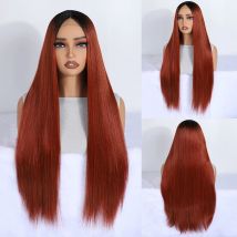 Synthetische Schwarz Braun Orange Ingwer Farbe Haar Lace Front Perücken Lange gerade Perücke Für Frauen Spitze Perücke Hitzebeständige Cosplay Perücken