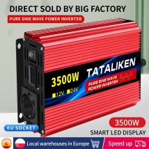 Inversor de onda sinusoidal pura, convertidor de potencia de 220 W, cc 12V a CA 3500 V 50HZ, enchufe europeo, transformador Solar para coche con pantalla LED