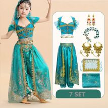 Kinder Indien Prinzessin Bauchtanz Set Kostüm Bollywood Kinder Bühnenoutfit Orientalischer Indischer Tanz Sari Mädchen Performance