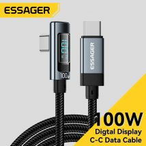 Essager PD100W USB Type C to USB C Cable 5A Fast Charging Cable 90 LED Digital Display Cable For iPhone 15 MacBook Huawei Xiaomi