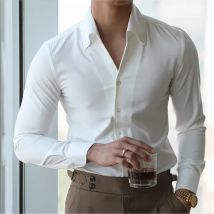 Camicia da uomo con colletto italiano, antirughe, casual, alla moda, vestibilità slim con design a bavero, abbigliamento di marca, gioventù, novità