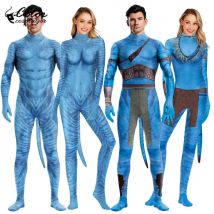 Color Cosplayer Avatar Cosplay Blue Costume Carnival Alien Set Adult Couple Bodysuit with Tail Jumpsuit Festival Party Outfit
