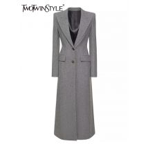 TWOTWINSTYLE Solide Abnehmen Temperament Graben Für Frauen Revers Langarm Tunika Patchwork Taste Minimalistischen Lange Mäntel Weibliche