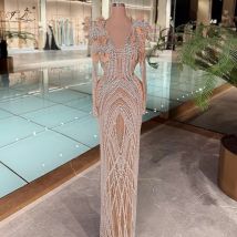 Wunderschönes Abendkleid für Damen, florales Kristall-Meerjungfrauenkleid, Champagner, V-Ausschnitt, langes Ballkleid, Tüllkleid, Partykleid 2025