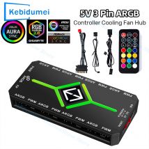  Hub wentylatorów chłodzących 3 w 1 5V 3-pin ARGB, hub PWM 4-pin z mocowaniem magnetycznym, hub PWM 1 do 9 portów do wentylatorów obudowy komputera PC