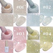 MN 1-9PCS Pink Blue White Green Color Series Gel Nail Polish With Explosive Strobe Glitter Brocade Diamond Gel Polish