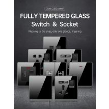 ELEGAN UK Socket Black 16A/20A/45A Full Glass Wall Switch USB type-c Tempered Crystal Panel Electrical Outlet Home Improvement