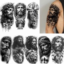 1 Sheet Christian Religion Cross Temporary Tattoos For Men Women Adults Faith Jesus Christ Fake Tattoo Sticker Arm Body Forearm