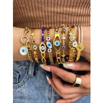 Flashbuy Turkish Evil Eye Stainless Steel Statement Bracelet For Women Trendy Fashion Female Ethnic Style Inlaid Shell Jewelry
