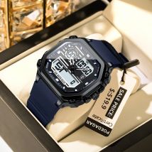 POEDAGAR Quadratische Sport-Herrenuhr, wasserdicht, LED, leuchtend, Woche, Datum, Herren-Armbanduhr, Silikonarmband, elektronische Quarz-Herrenuhren