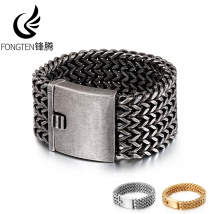 Fongten 30mm Mesh Link Kette Armband Für Männer Edelstahl Herren Handgelenk Band Charme Armreif Armbänder Gold Silber Farbe schmuck