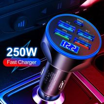 Ładowarka samochodowa 4usb PD 250W typu C szybkie ładowanie adaptera do telefonu komórkowego iPhone Samsung Huawei Xiaomi QC 3.0