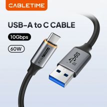 CABLETIME Cavo USB A a USB C Cavo USB 3.2 da 10 Gbps 3A Trasferimento dati QC 3.0 da 60 W per custodia SSD Sincronizzazione dati di ricarica del telefono