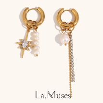 Design asimmetrico Diamanti Orecchini in acciaio inossidabile Donna Fascino di perle Orecchini a cerchio in oro Gioielli di moda Accessori per feste