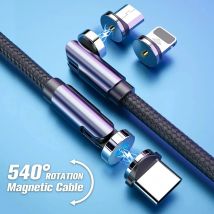 Obrotowy magnetyczny kabel do transmisji danych 540 stopni USB Szybkie ładowanie 3 w 1 Kabel do ładowania telefonu komórkowego dla Xiaomi Huawei Android Samsung Ipho