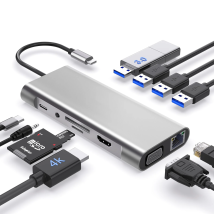 Adattatore multiporta hub USB C 11 in 1 Docking station USB C con compatibile HDMI 4K, VGA 1080P, 100 W PD, Ethernet, SD/TF, audio, USB-A