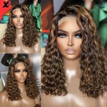 Leimlose Highlight Water Wave Bob Style 5x5 Silk Base Closure Echthaarperücken # 4/30 Mix farbige 13x6/360 Lace Frontal Perücken
