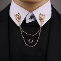 ​ ASLSAW Herren-Broschen mit Kette, Wolf-Anstecknadel für Herren, Anzug, Brosche, Kragen, verziert, Wolfskopf, Hemd, Accessoires, Flut-Corsage-Brosche