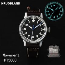 Hruodland Retro Classic Herren Pilot Automatische mechanische Uhr Edelstahl Saphirleder B-Uhr Nachtlicht 10bar Wasserdicht