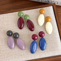 New Trendy Vintage Colorful Resin Geometry Pendant Earrings For Women Fashion Aesthetic Jewelry Accessories Wholesale Sales