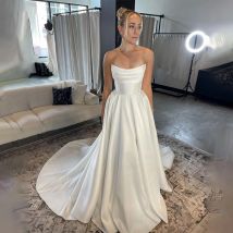Luxuriöse Brautkleider aus dickem Satin in A-Linie, maßgeschneidert, maßgeschneidert, Vestido De Noiva