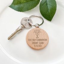 Recuerdos de comunión Llaveros de madera personalizados Favores de comunión para invitados