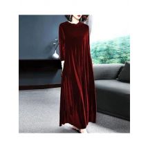 2025 Fall Winter Elegant Loose Velvet Long Dress Women Casual Vintage Full Sleeve Maxi Dress Plus Size Vestidos Wine Black Green