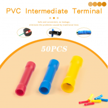 50PCS Insulated Terminals Butt Connectors Crimp Straight Quick Cold Press Electrical Wire Cable Connector Red/Blue/Yellow