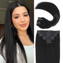 Extensiones de cabello humano 100% sin procesar, 120G/8 piezas, con clip recto, cabello virgen brasileño Remy, negro natural, para mujer, para toda la cabeza