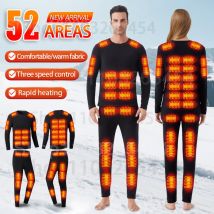 Ropa Interior Térmica con Calefacción en 52 Zonas, Ropa Interior Térmica de Invierno para Hombre y Mujer, Chaqueta con Calefacción, Accesorios de Invierno, Ropa con Calefacción Eléctrica USB