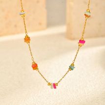 Bohemian Colored Natural Stone Necklace for Women,Gold Plated Stainless Steel O-Chain Necklaces,Fashion Waterproof Jewelry Gifts