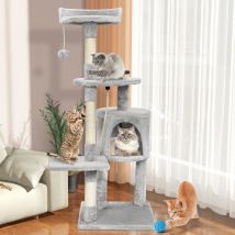 Drzewka dla kotów SKSBTF, wieża dla kotów z zabawkami dla kotów domowych, wielopoziomowa z drapakami, przytulne budki, wyściełane platformy, domek dla kota