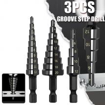 3 pezzi HSS punta da trapano a scanalatura diritta 3-12mm 4-12mm 4-20mm nitruro nero esagonale legno metallo taglierina per fori set di strumenti di perforazione