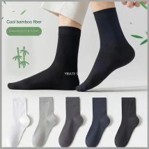 5 paia di calzini in fibra di bambù da uomo nuovi Calzini da uomo lunghi da lavoro in tinta unita di alta qualità Calzini casual neri traspiranti alla moda