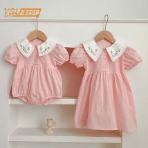 Sommer Neue Kinder Baby Mädchen Kurzarm Schwestern Gestickte Kleid Säuglingsspiel Kinder Baby Mädchen Süße Prinzessin Kleidung Strampler