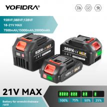 YOFIDRA 20V 18V Ricaricabile 928vf 388vf 128vf 22500mAh Batteria agli ioni di litio con spina per 18V 21V Batteria di ricambio per utensili elettrici