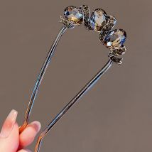 New Crystal U-shaped Hairpin for Women French Style Back Bun Hair Clasp High-end Modern Cheongsam Hair Accessories