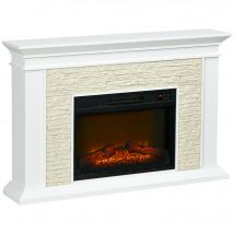 HOMCOM Chimenea Eléctrica con Calefacción 1800W Efecto Llama 120x24x80 cm Blanco