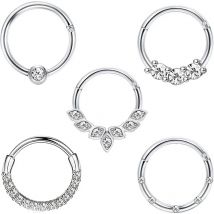 1/5pcs 16G Fashion 316L Stainless Steel CZ Hinged Septum Clicker Nose Hoop Rings, Daith Helix Tragus Cartilage Piercing Jewelry