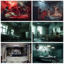 Halloween Horror Krankenhaus Hintergrund Horror blutiges Spukhaus verlassen Labor beängstigend Halloween Party Fotografie Hintergrund Dekor