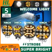 HAOLIDE 9 "Luce rotonda fuoristrada LED per camion di guida Faretto da lavoro a LED Faro Flash con indicatore di direzione Bianco Giallo 12-24V