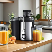 BRIEFNESS EXTRACTOR DE JUGO ELECTRICO 1000W - Exprimidor Frutas/Verduras, Licuadora Compacta 500ML Antigoteo, Cuchilla Acero Inoxidable y Bocal Ancho (Jugo Fresco, Máquina para Zumo Natural)