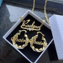 DUOYING nome personalizzato cerchi cuore zircone targhetta collana gioielli in acciaio inossidabile Set carino per regalo di natale