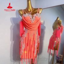 Abiti da ballo latino personalizzati Squisito abito con nappe con diamanti pieni di perle Abiti da competizione per adulti e bambini Tango Samba