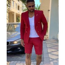 Men's Suits Summer Red Blazer Double Breasted Men With Short Pant Wedding Groom Prom Party Terno Masculino For Man Jacket